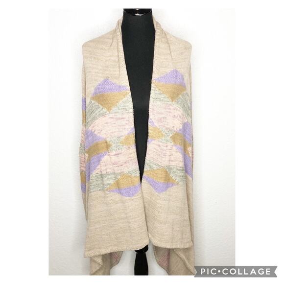 Lauren Ralph Lauren Sweaters - Lauren Ralph Lauren tan pink southwestern open long wool blend cardigan L/XL